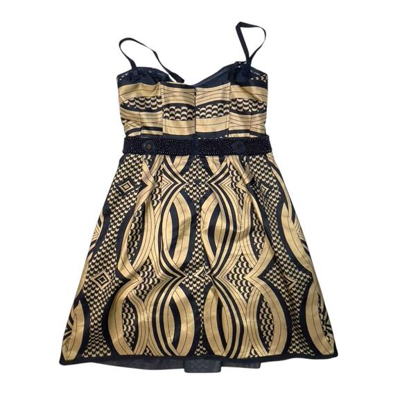 Nanette Lepore Black & Gold Beaded Linen Silk Indochine Dress Size 2 - Picture 14 of 15